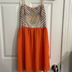 Women’s Aztec Embroidered Bustier Dress With Chiffon Skirt